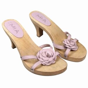 MIA Vintage Y2K Women's Sz 8 - Strappy Wooden Heel Sandals in Light Pink